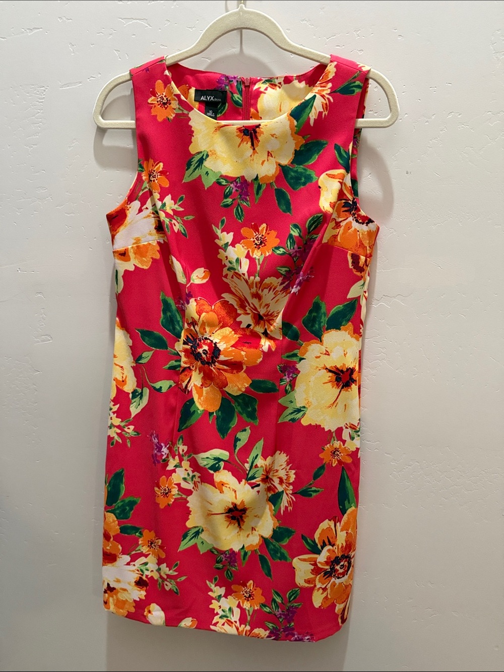Alyx Hot Pink Floral Sheath Dress with Yellow & Orange Blooms